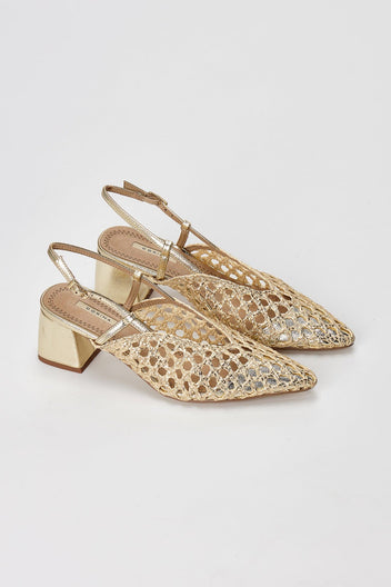 Slingback Pointed Toe Pumps - Gold-Slingback Pointed Toe Pumps - Gold