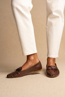 Flat Loafers with Bow - Brown Matte-Flat Loafers with Bow - Brown Matte