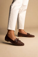 Flat Loafers with Bow - Brown Matte