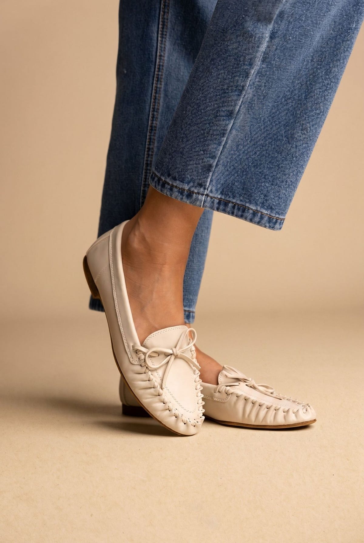 Flat Loafers with Bow - Beige Matte-Loafers & Moccasins, Shoes, Corina, Women’s Collection, Moccasins, All, Summer Shoes Sale, Sales, All but outlet, Mid Season/Fall Transitional Shoes, Editor’s Choice, Shoes Sales, Recommended products (Seguno), Gifts 50€ & Under, The Fashion Edit, SS 2026 Collection, Spring Flat Shoes, Spring/Summer Collection