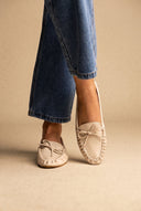 Flat Loafers with Bow - Beige Matte