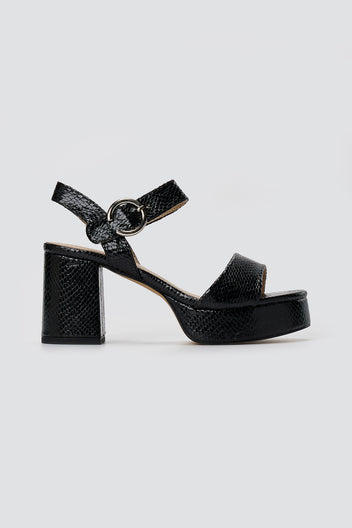 Πέδιλα με φιάπα και Snake Print - Μαύρο Ματ