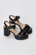 Platform Heeled Sandals Snake Print - Black Matte-Platform Heeled Sandals Snake Print - Black Matte