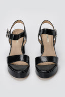 Platform Heeled Sandals Snake Print - Black Matte