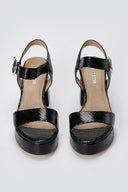 Platform Heeled Sandals Snake Print - Black Matte
