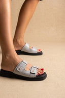 Sandals Velcro Studded Detail - Light Grey Matte
