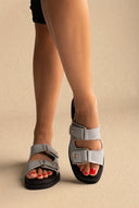 Sandals Velcro Studded Detail - Light Grey Matte