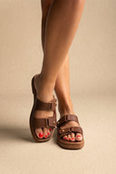 Sandals Velcro Studded Detail - Brown Matte