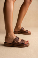 Sandals Velcro Studded Detail - Brown Matte