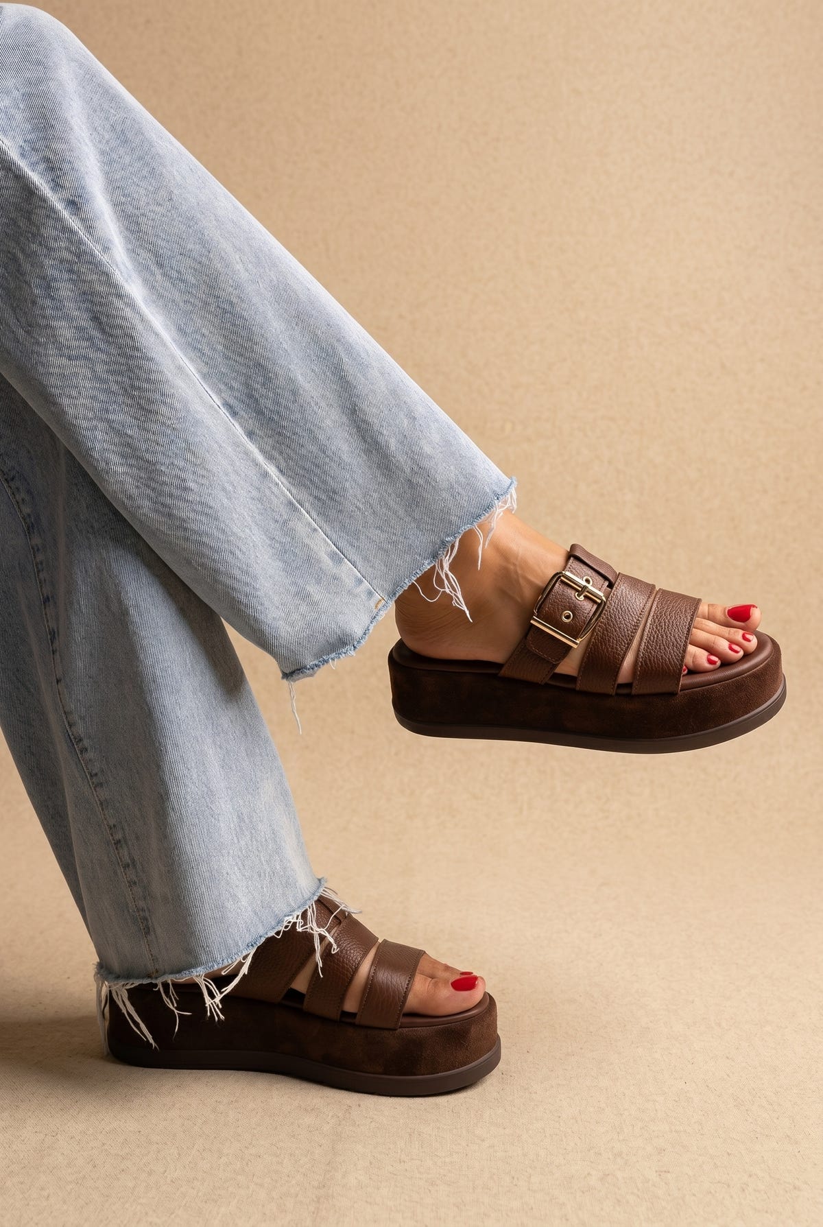 Flatform-Sandalen - Braun matt