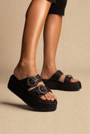 Flatform Sandals - Black Raffia
