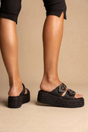 Flatform Sandals - Black Raffia