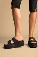 Flatform Sandals - Black Raffia