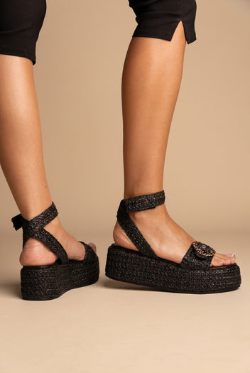 Sandalias flatform - Rafia negra