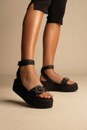 Flatform Sandals - Black Raffia-Flatform Sandals - Black Raffia