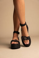 Flatform Sandals - Black Raffia-Flatform Sandals - Black Raffia