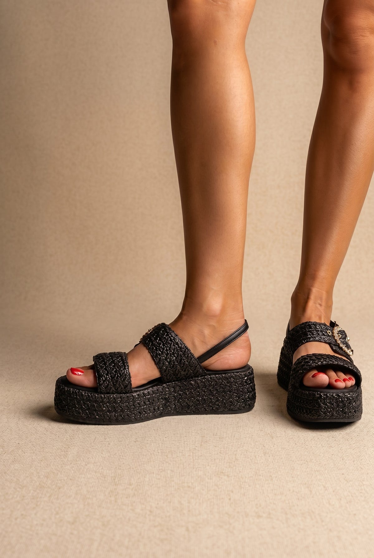 Sandalias flatform - Rafia negra