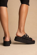 Flatform Sandals - Black Raffia-Flatform Sandals - Black Raffia