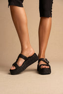 Flatform Sandals - Black Raffia