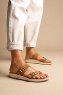 Platform Sandals with Buckles - Camel Suede