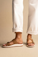 Platform Sandals with Buckles - Camel Suede