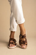 Platform Sandals Wide Straps Bold Buckles - Leopard suede