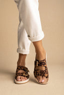 Platform Sandals Wide Straps Bold Buckles - Leopard suede