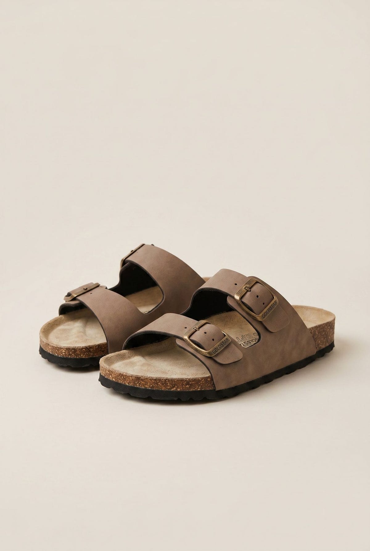 Bold Buckle Wide Strap Sandals - Brown Suede