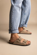 Bold Buckle Wide Strap Sandals - Sand Matte
