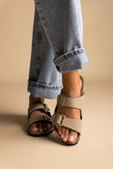 Bold Buckle Wide Strap Sandals - Sand Matte