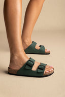 Bold Buckle Wide Strap Sandals - Matte Cypress Green