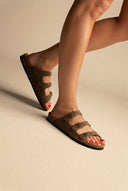 Comfort Sandals - Khaki Green Suede