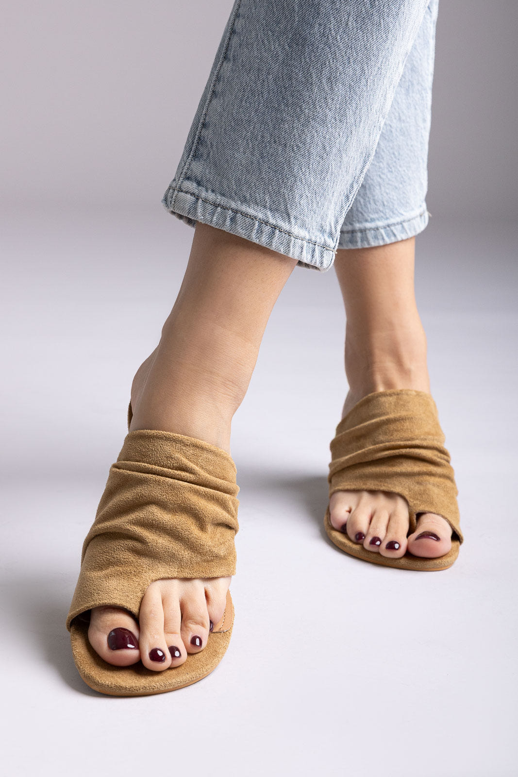 Kitten Heel Mules - Taupe Suede