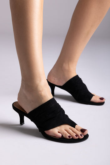 Kitten Heel Mules - Black Suede