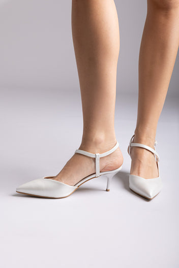 Slingback Kitten Heel Pumps - Pearl White