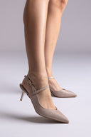 Slingback Kitten Heel Pumps - Nude Lurex
