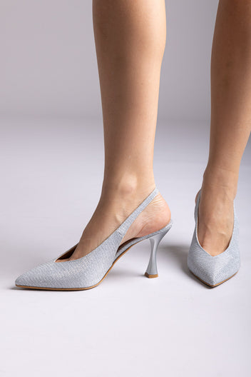 Zapatos slingback con corte en V y tacón kitten - Lurex plateado
