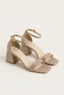 Block Heel Ankle Strap Sandals - Nude Lurex