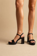 Πέδιλα με χοντρό τακούνι - Μαύρο ματ