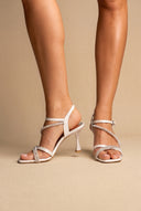 Sandales à talon à bride strass - Perle blanche