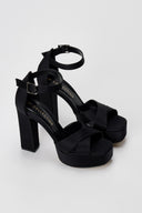 Platform Sandals - Black Satin