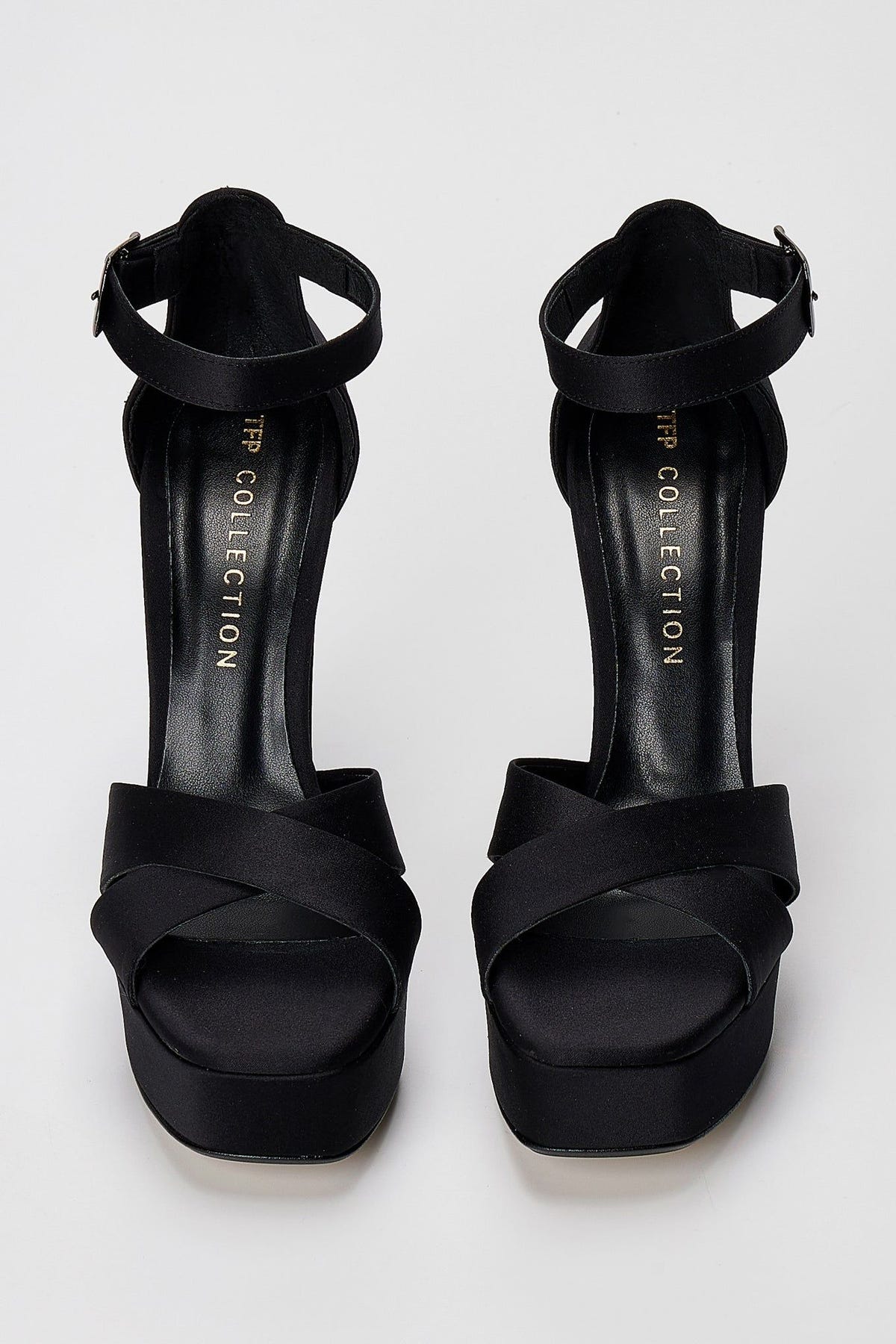 Platform Sandals - Black Satin-Platform Sandals - Black Satin