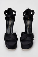 Platform Sandals - Black Satin-Platform Sandals - Black Satin