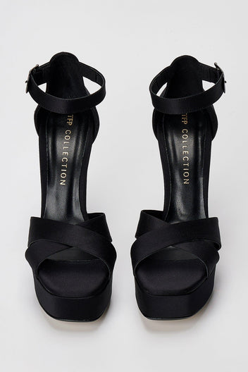Platform Sandals - Black Satin-Platform Sandals - Black Satin