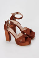 Platform Sandals - Tan satin