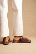 Platform Sandals Bold Buckles - Brown Suede