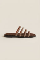 Suede Leather Sandals with Strass - Brown Suede
