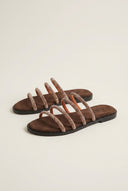 Δερμάτινα Σανδάλια με Στρας - Καφέ Σουέντ