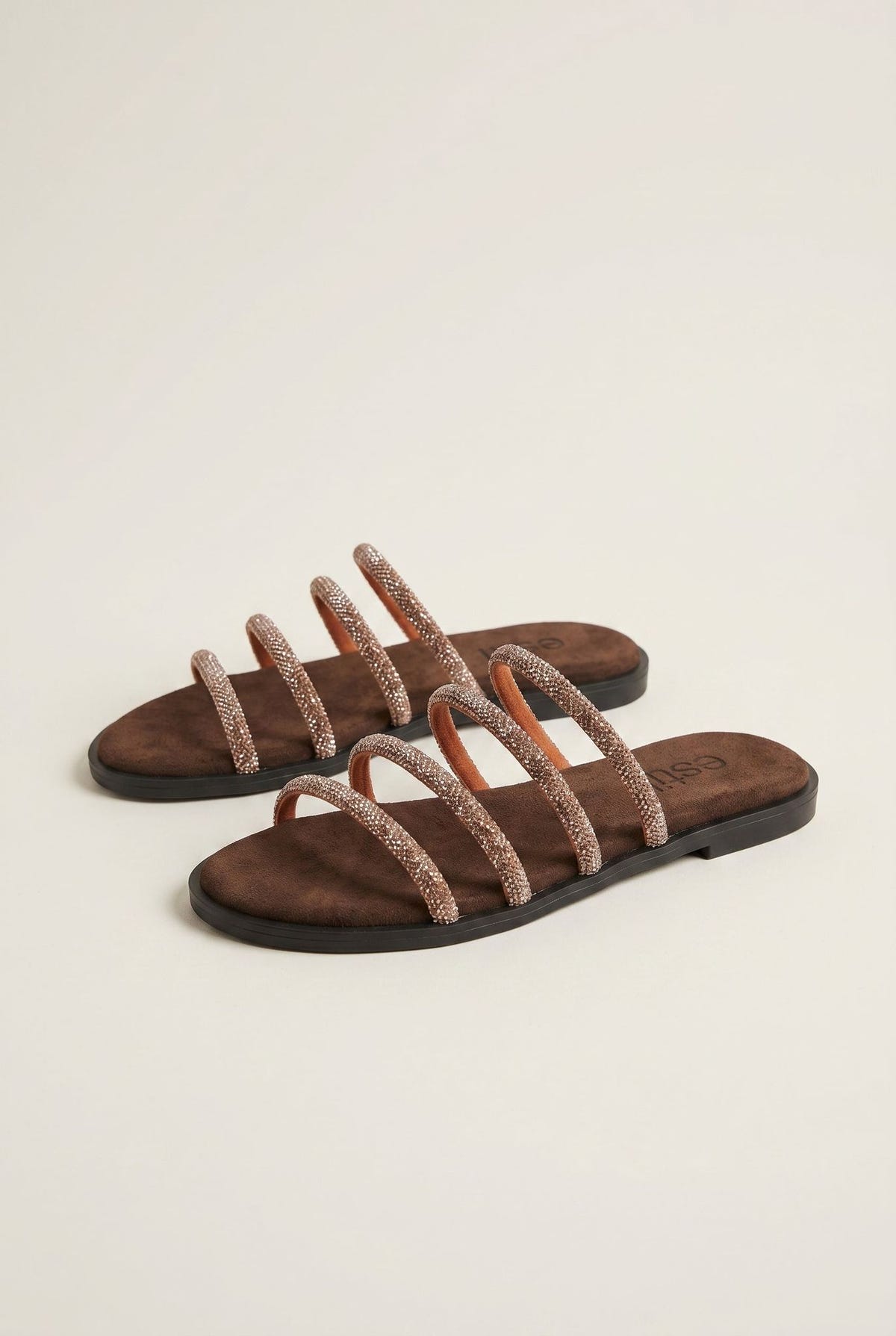 Suede Leather Sandals with Strass - Brown Suede