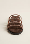 Δερμάτινα Σανδάλια με Στρας - Καφέ Σουέντ